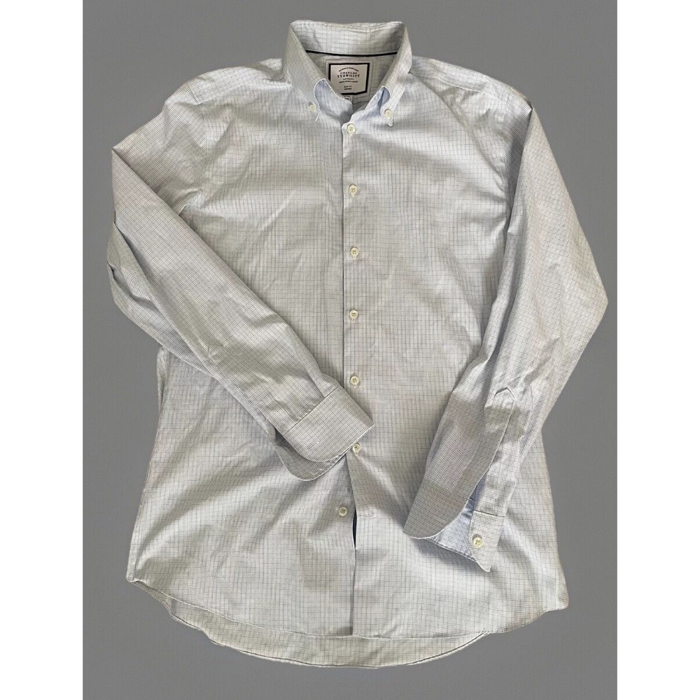 Charles Tyrwhitt Button Up Shirt White Blue Gray Check Slim 16 35in (Large) JBHS